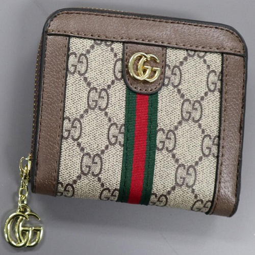 شحن مجانا ....محفظة غوتشي مونوغرام، جلد بني، مخططة باللونين الأحمر والأخضر، 19 سم  Gucci high Quality