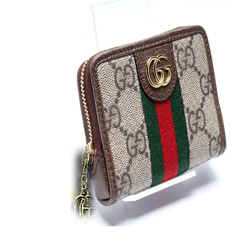 شحن مجانا ....محفظة غوتشي مونوغرام، جلد بني، مخططة باللونين الأحمر والأخضر، 19 سم  Gucci high Quality
