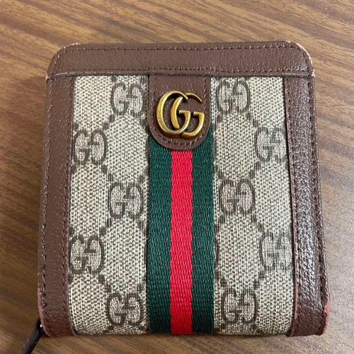 شحن مجانا ....محفظة غوتشي مونوغرام، جلد بني، مخططة باللونين الأحمر والأخضر، 19 سم  Gucci high Quality